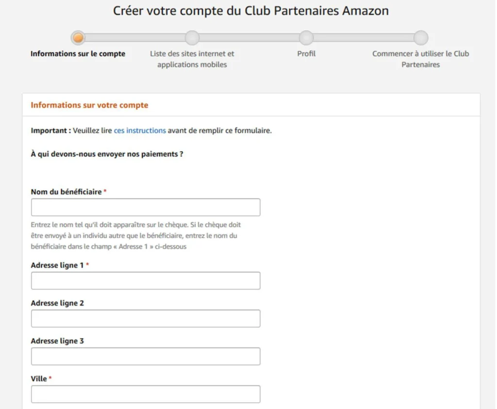 créer votre compte du club partenaires amazon