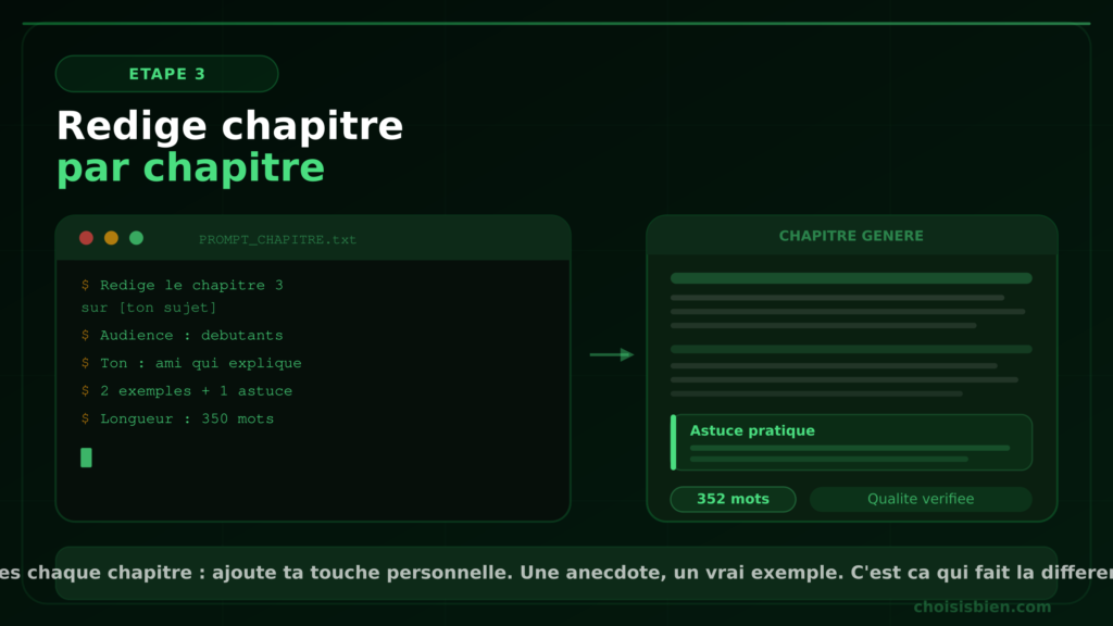 rédiger le contenu de ton ebook ChatGPT chapitre par chapitre