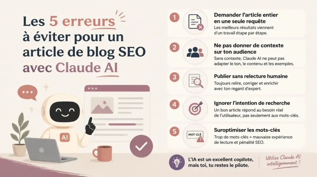 Les 5 erreurs à éviter pour un article de blog SEO avec Claude AI